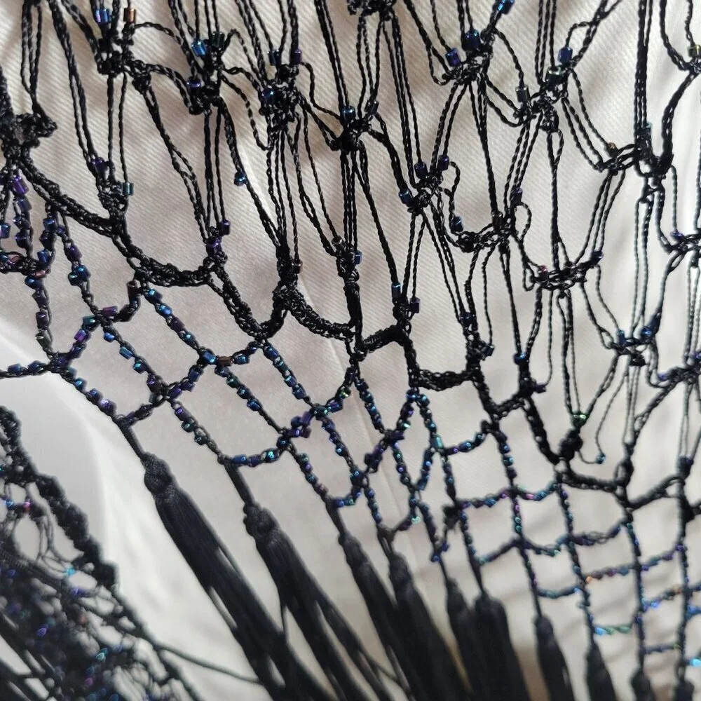 Chico's Beaded Crochet Elegant Special Occasion Rayon Fringed Wrap Shawl